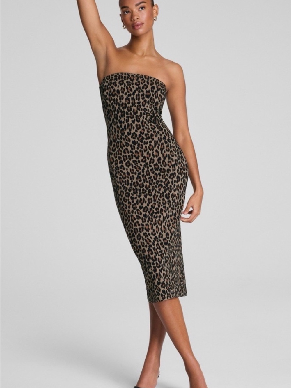 SPANXShape Ponte Strapless Leopard-Print Midi Dress - Brown/Black